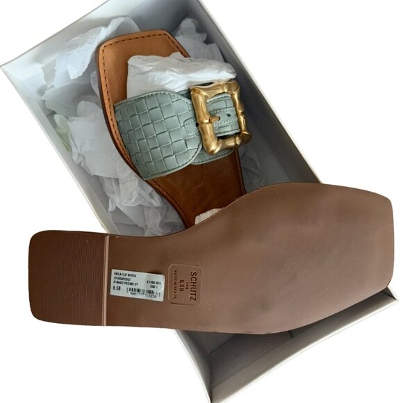 Schutz Enola Woven Leather Sandal – Size 8.5 (Green) - Picture 3 of 3